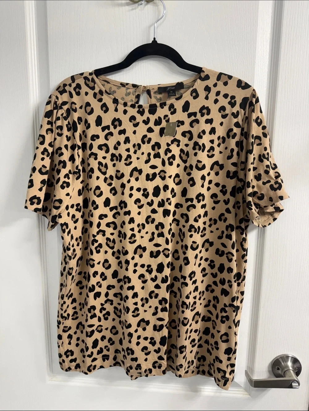 J Crew Leopard Print Short Sleeve Tee - Beige/Black Relaxed Fit